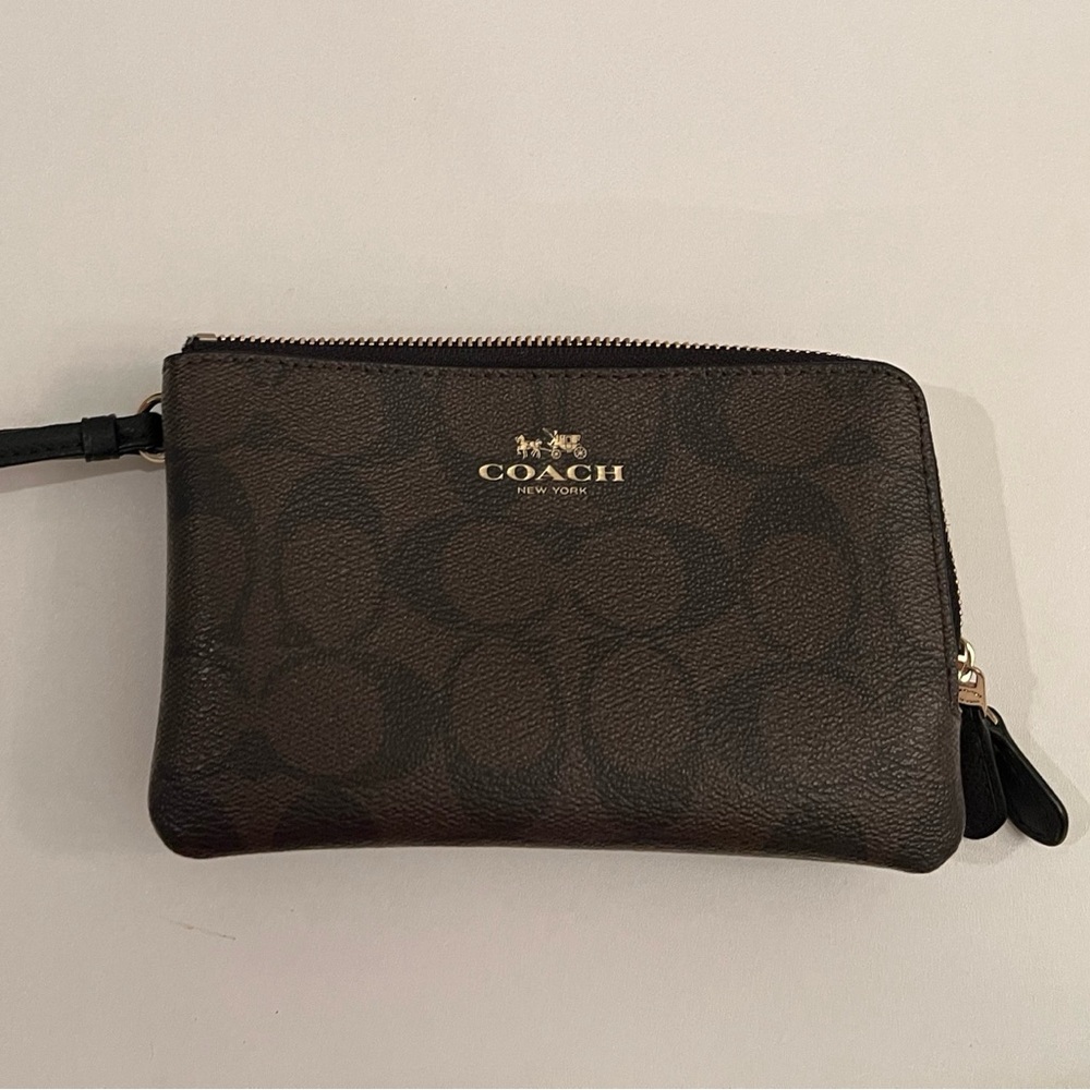 Coach Double Zip Wristlet Signature Canvas